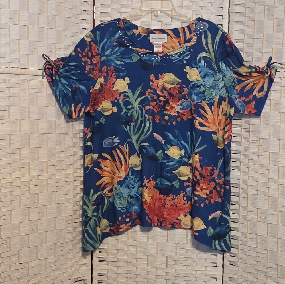Alfred Dunner Vibrant Oceanic Print Short Sleeve Top 1X